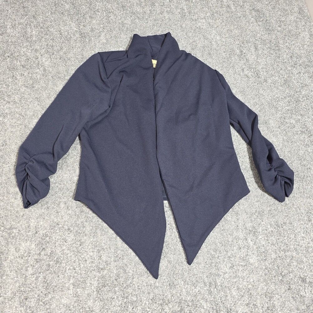 Hybrid & Company Women’s Navy Blue Open Front Draped Blazer Jacket